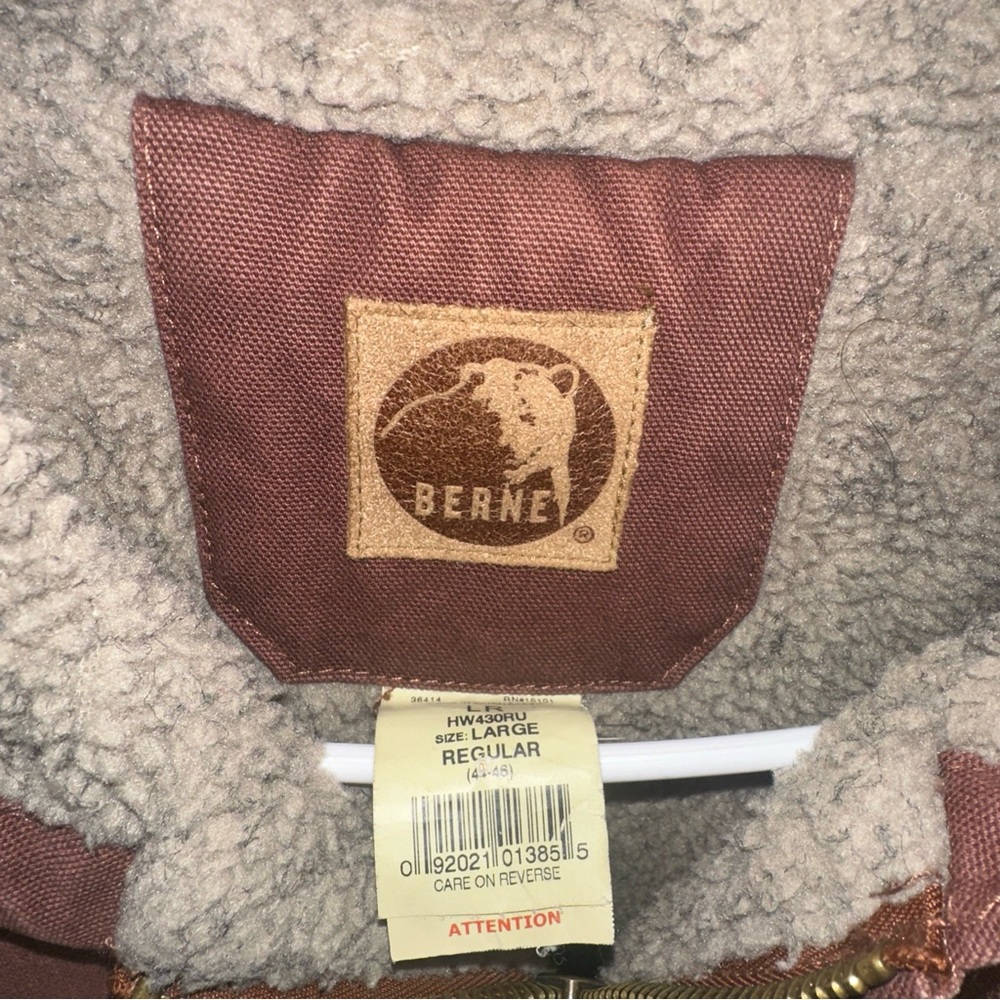 BERNE HEARTLAND HOODED HW430RU Washed Duck Insulated Bark sz L Work Jacket - Picture 2 of 10